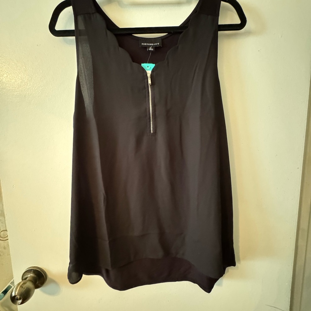 Black Tank Top with Scoop Neckline and Zipper Detail